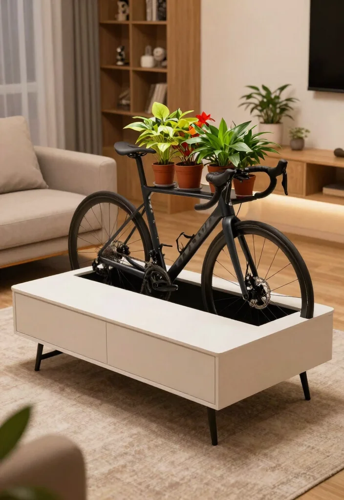 12 Road Bike Storage Ideas That Keep Your Bike Safe and Display-Ready 4 12 Road Bike Storage Ideas That Keep Your Bike Safe and Display-Ready - 4. Multi-Function Furniture with Bike Storage 1