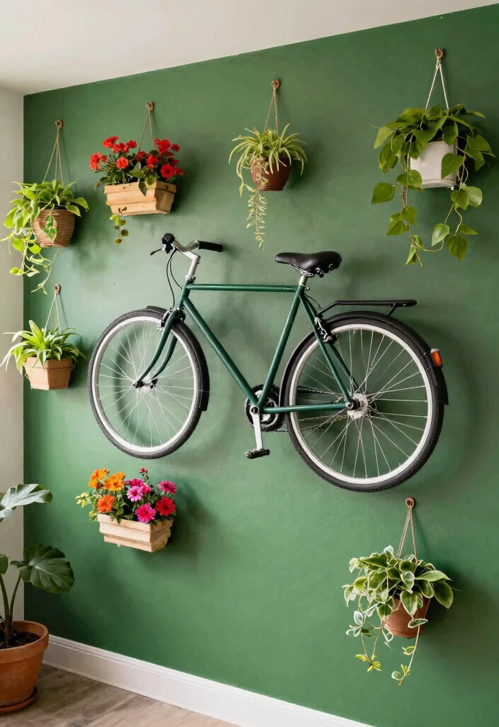 12 Road Bike Storage Ideas That Keep Your Bike Safe and Display-Ready 6 12 Road Bike Storage Ideas That Keep Your Bike Safe and Display-Ready - 6. Bike Hooks with Vertical Garden Elements 1