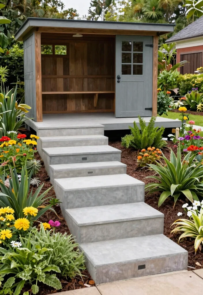12 Storage Shed Ramp Ideas for Easy Access With Heavy Equipment 11 12 Storage Shed Ramp Ideas for Easy Access With Heavy Equipment - 11. Tiered Ramps for Multi-Level Sheds 1