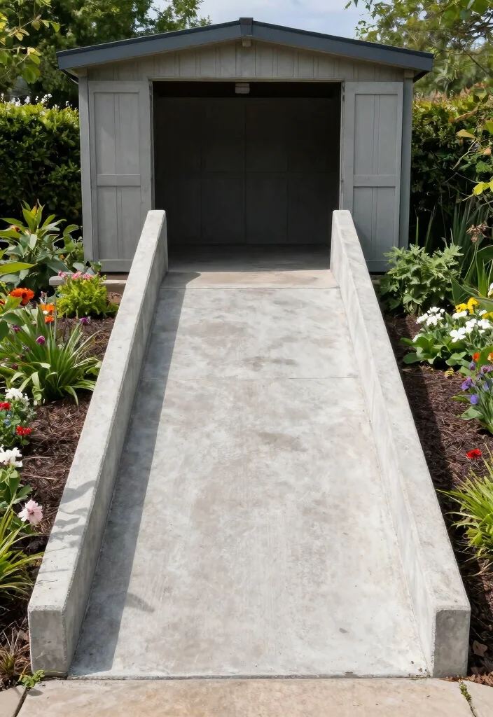 12 Storage Shed Ramp Ideas for Easy Access With Heavy Equipment 9 12 Storage Shed Ramp Ideas for Easy Access With Heavy Equipment - 9. Concrete Ramps for Permanent Solutions 1