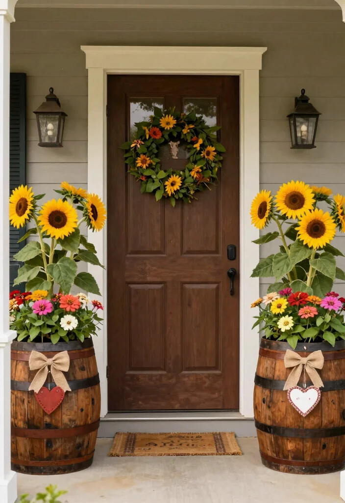 12 Valentine Outdoor Planter Ideas for a Romantic Front Porch Display 11 12 Valentine Outdoor Planter Ideas for a Romantic Front Porch Display - 11. Rustic Barrel Planters 1