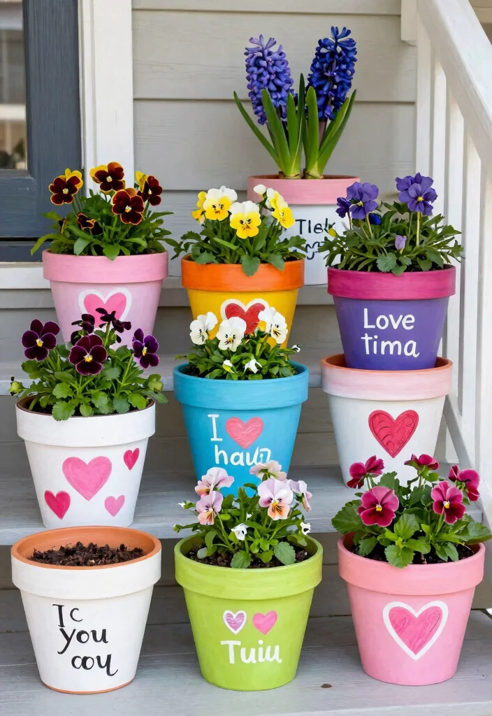 12 Valentine Outdoor Planter Ideas for a Romantic Front Porch Display 12 12 Valentine Outdoor Planter Ideas for a Romantic Front Porch Display - 12. DIY Painted Pots 1