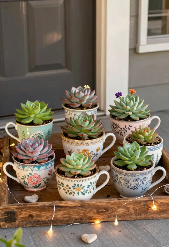 12 Valentine Outdoor Planter Ideas for a Romantic Front Porch Display 2 12 Valentine Outdoor Planter Ideas for a Romantic Front Porch Display - 2. Vintage Teacup Planters 1