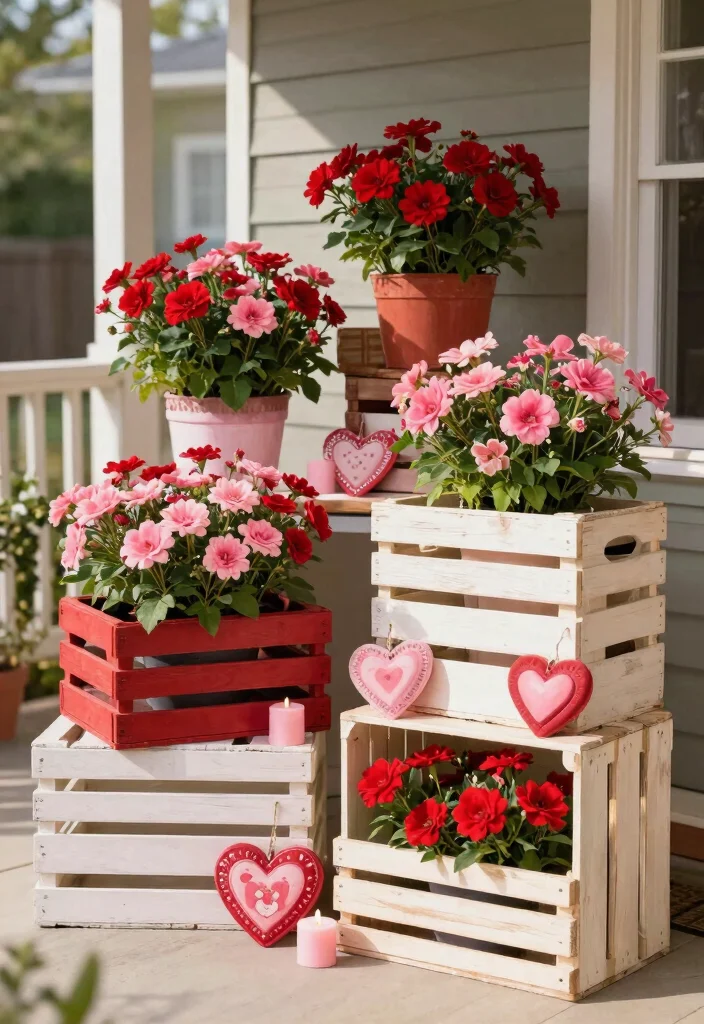 12 Valentine Outdoor Planter Ideas for a Romantic Front Porch Display 7 12 Valentine Outdoor Planter Ideas for a Romantic Front Porch Display - 7. Painted Wooden Crates 1
