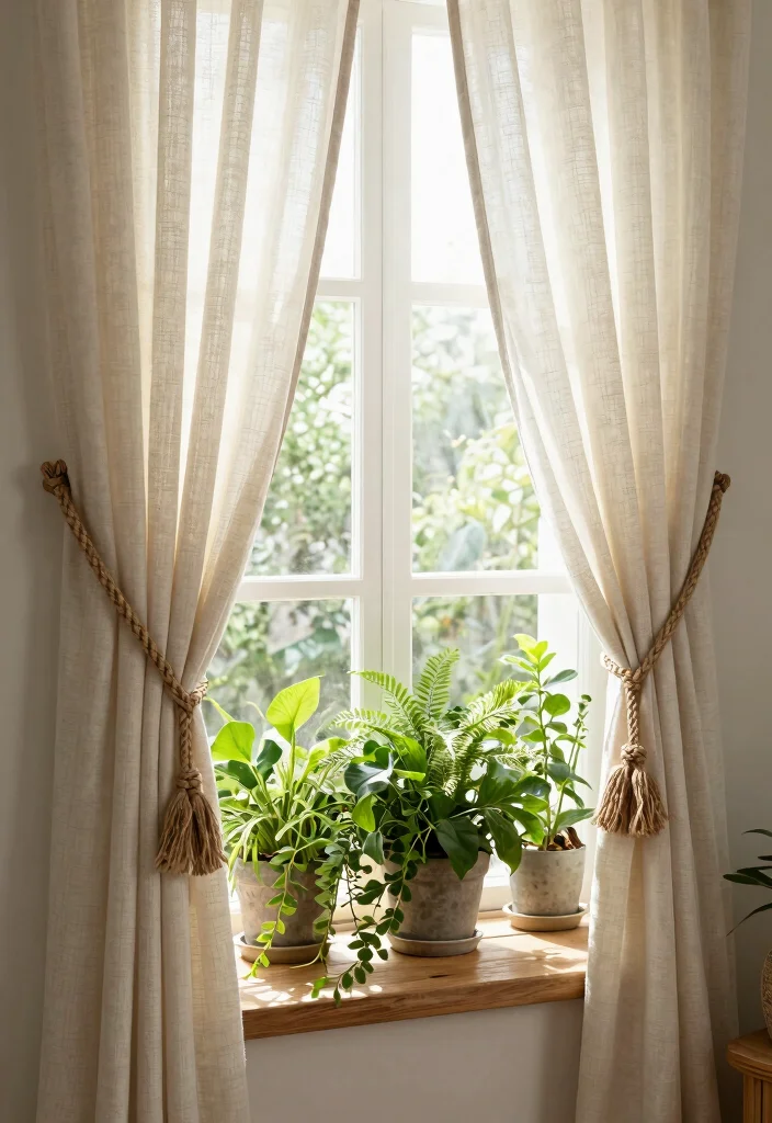 14 Box Window Curtain Ideas for a Clean and Polished Look 12 14 Box Window Curtain Ideas for a Clean and Polished Look - 12. Decorative Tie-Backs 1