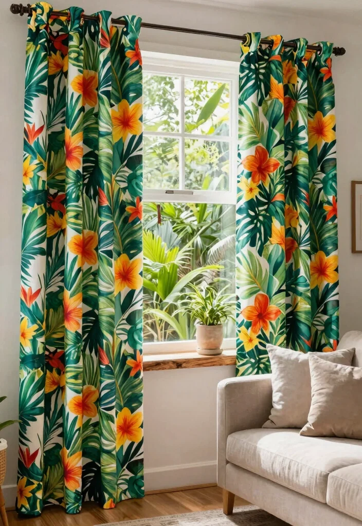 14 Box Window Curtain Ideas for a Clean and Polished Look 2 14 Box Window Curtain Ideas for a Clean and Polished Look - 2. Bold Prints for Statement 1