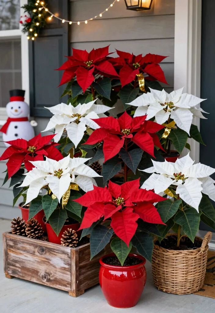 14 Christmas Flower Pot Ideas for a Festive Front Porch Display - 1. Classic Poinsettia Paradise 1