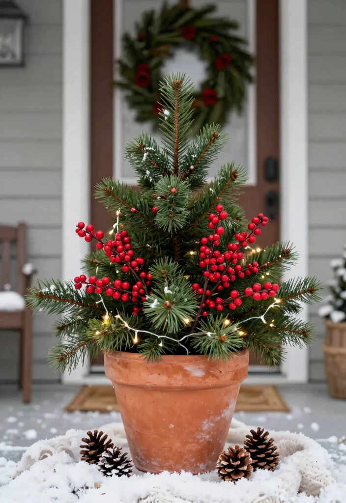 14 Christmas Flower Pot Ideas for a Festive Front Porch Display - 2. Evergreen & Berries Delight 1