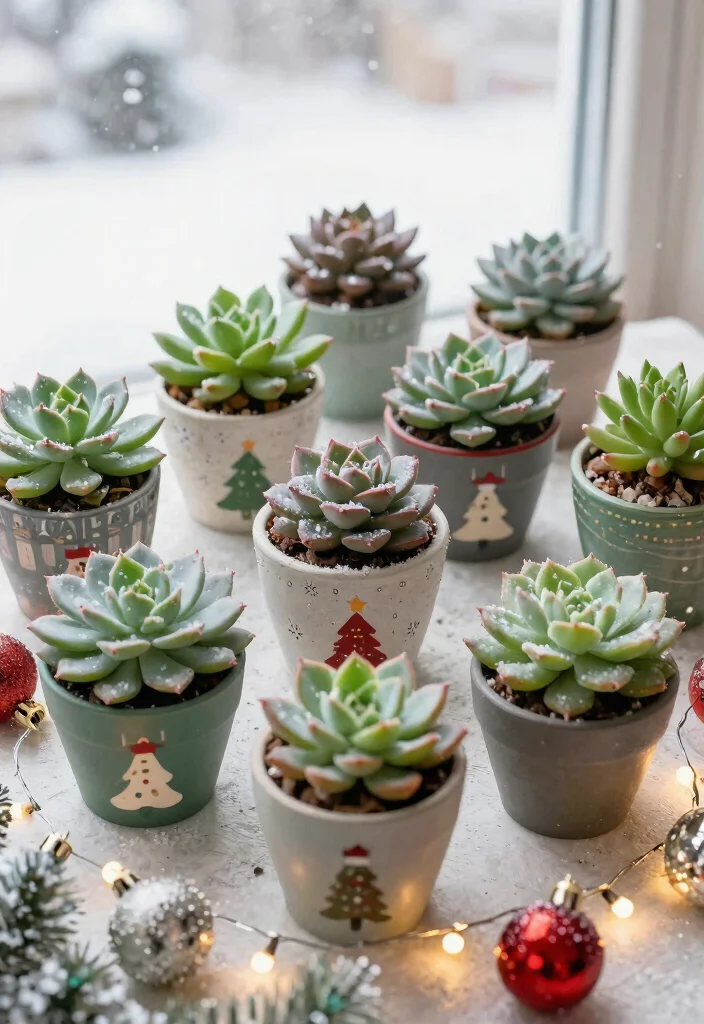 14 Christmas Flower Pot Ideas for a Festive Front Porch Display - 4. Whimsical Succulent Wonderland 1
