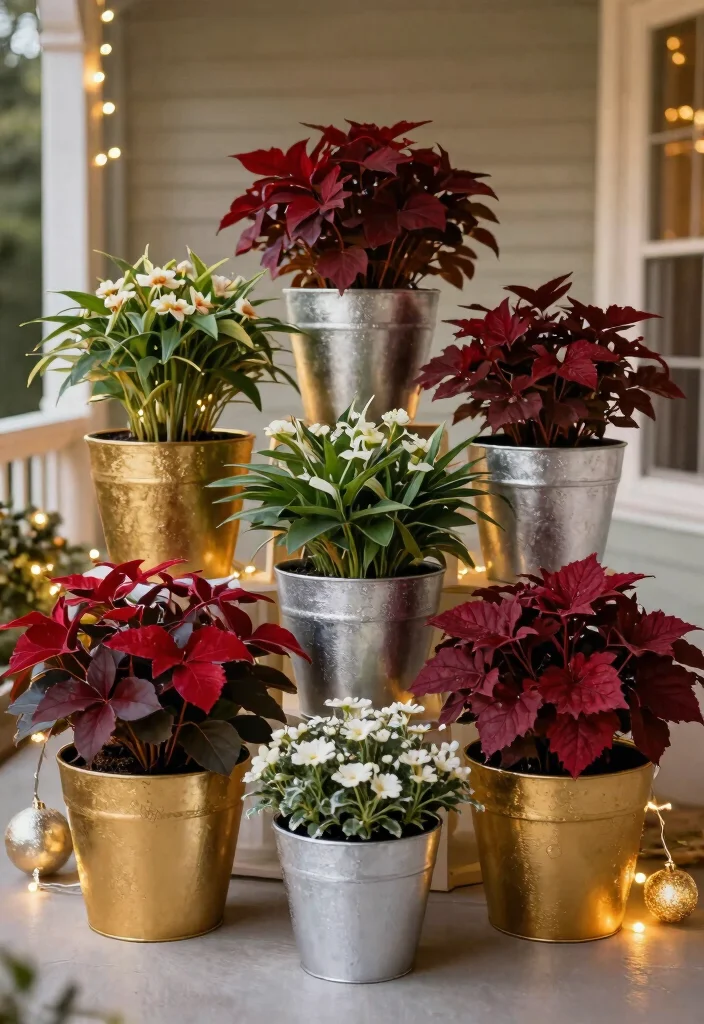 14 Christmas Flower Pot Ideas for a Festive Front Porch Display - 9. Seasonal Color Palette Planters 1