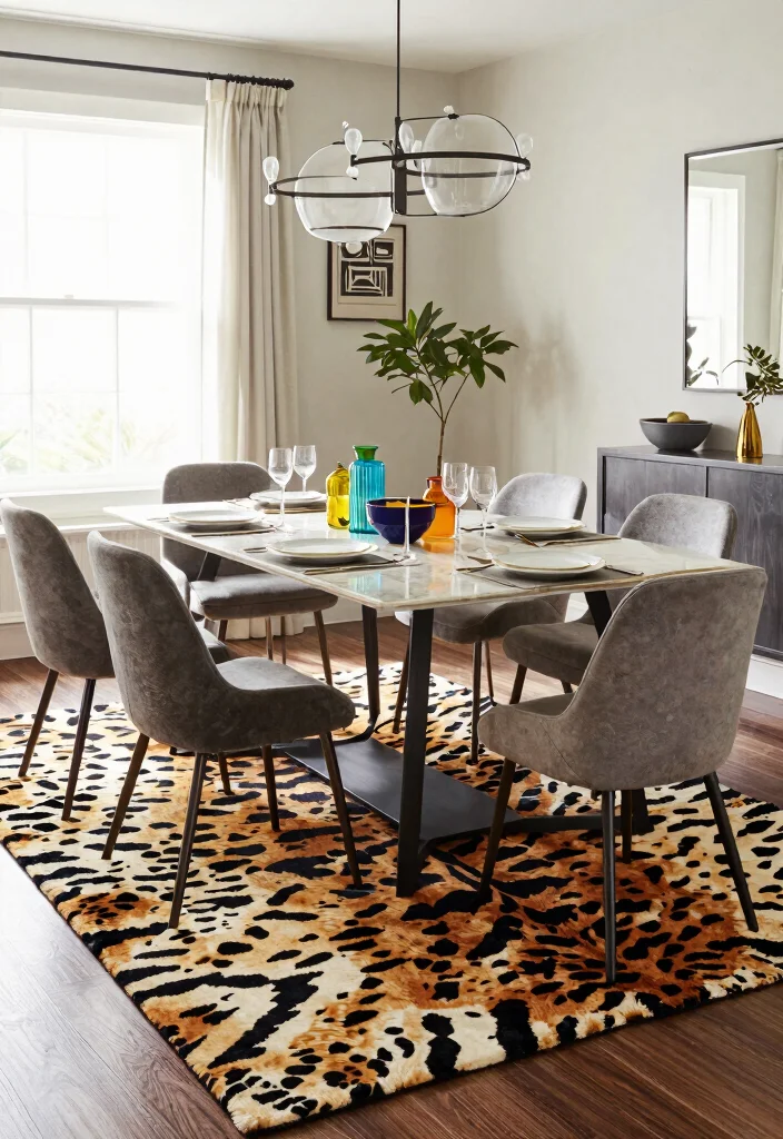 15 Animal Print Rug Living Room Ideas Bold Statement Style - 15. Statement Dining Areas 1
