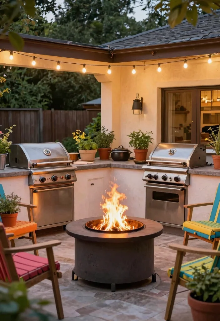 15 Backyard Fire Pit Ideas for Every Budget and Backyard Size 11 15 Backyard Fire Pit Ideas for Every Budget and Backyard Size - 11. Multi-Functional Outdoor Kitchen with Fire Pit 1
