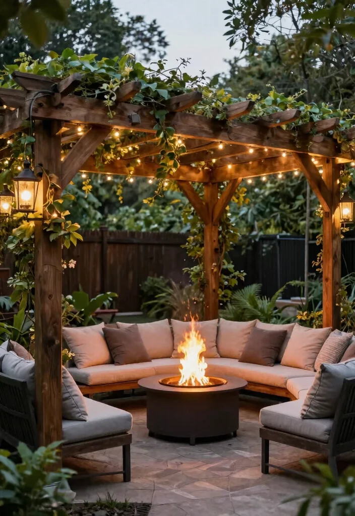 15 Backyard Fire Pit Ideas for Every Budget and Backyard Size 12 15 Backyard Fire Pit Ideas for Every Budget and Backyard Size - 12. Fire Pit with Pergola for Added Charm 1