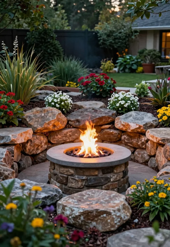 15 Backyard Fire Pit Ideas for Every Budget and Backyard Size 15 15 Backyard Fire Pit Ideas for Every Budget and Backyard Size - 15. Fire Pit with Rock Garden Landscaping 1