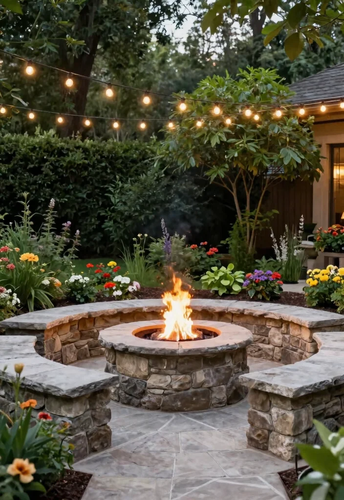 15 Backyard Fire Pit Ideas for Every Budget and Backyard Size 3 15 Backyard Fire Pit Ideas for Every Budget and Backyard Size - 3. Stone Fire Pit with Built-in Seating 1