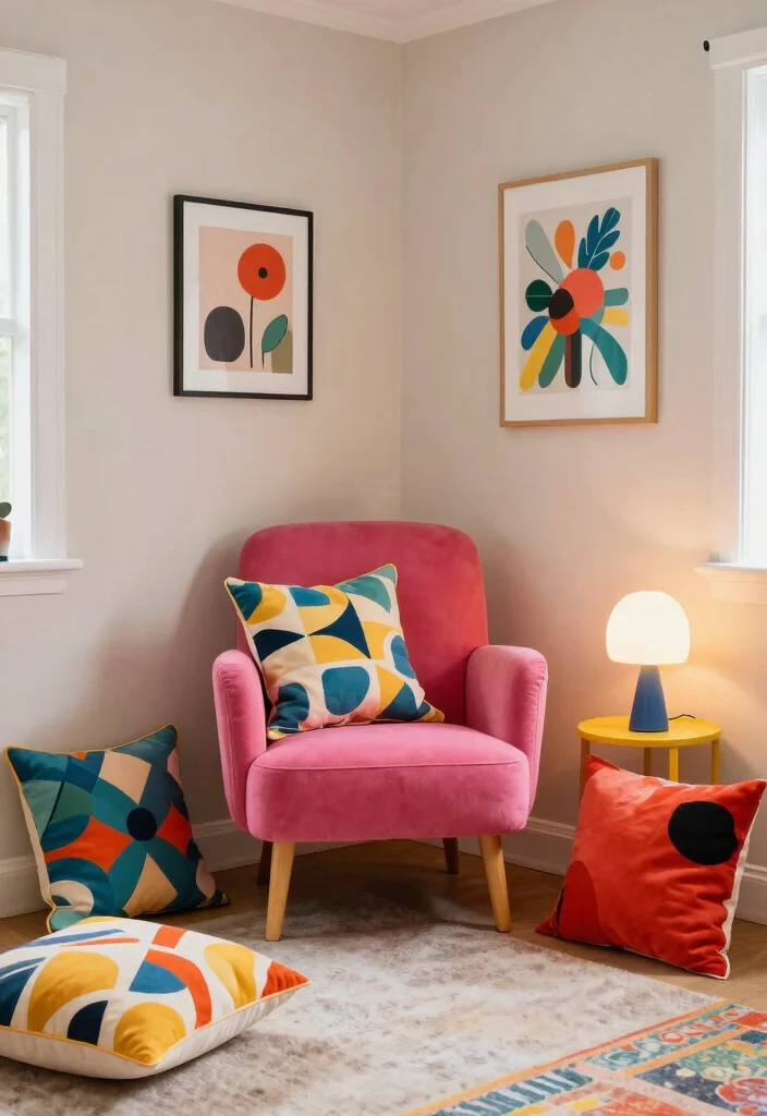 15 Bedroom Sitting Area Small Cozy Corner Ideas - 12. Color Pop Corner 1