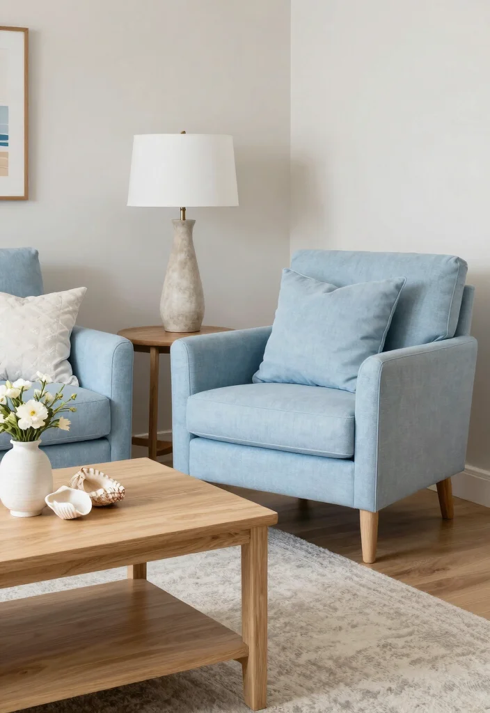 15 Blue Wall Decor Living Room Ideas Cool Color Accents - 10. Light Blue Furniture Accents 1