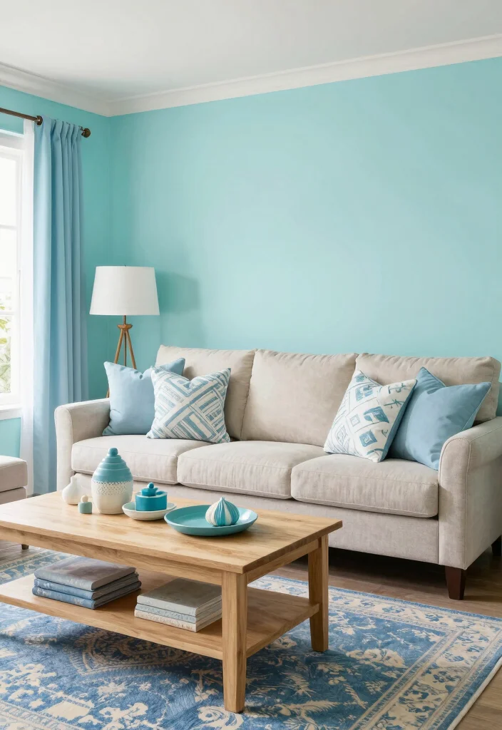 15 Blue Wall Decor Living Room Ideas Cool Color Accents - 13. Beachy Blue Color Palette 1