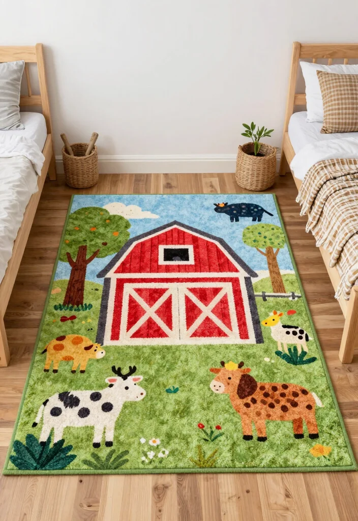 15 Farm Bedroom Ideas for Boys Cozy Country Style - 12. Playful Farm-Themed Rugs 1