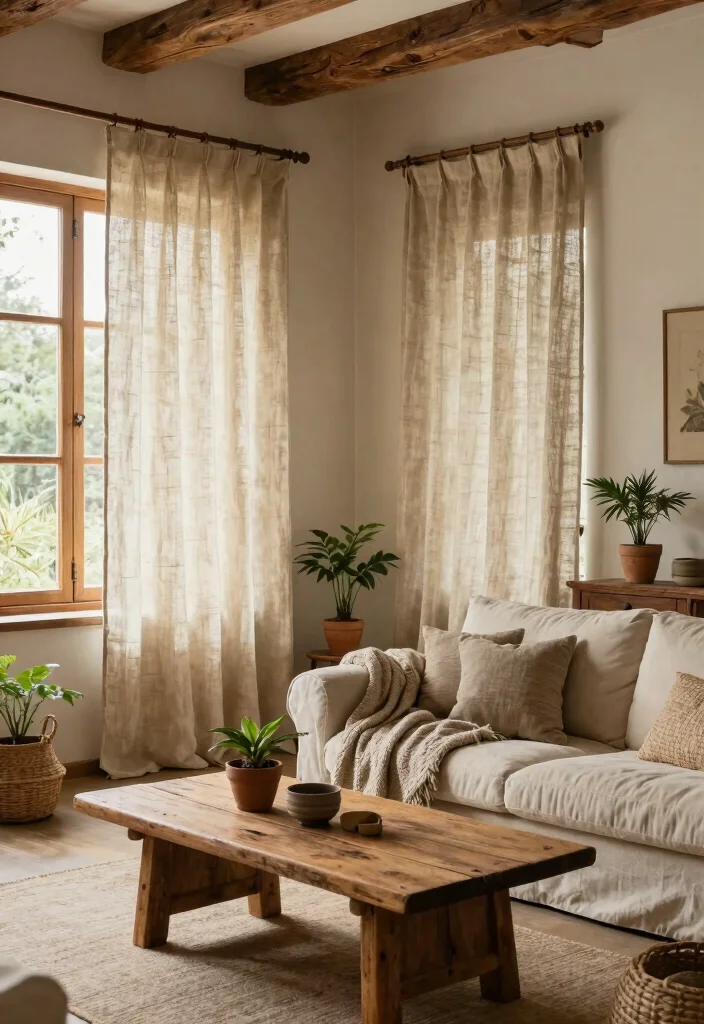 15 Half Curtains Living Room Ideas Light Casual Charm - 3. Rustic Linen 1