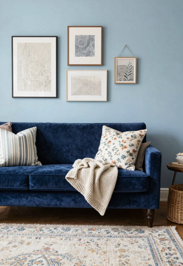 15 Light Blue Accent Wall Living Room Ideas: Soft, Airy Touch - 4. Textured Fabrics and Patterns 1