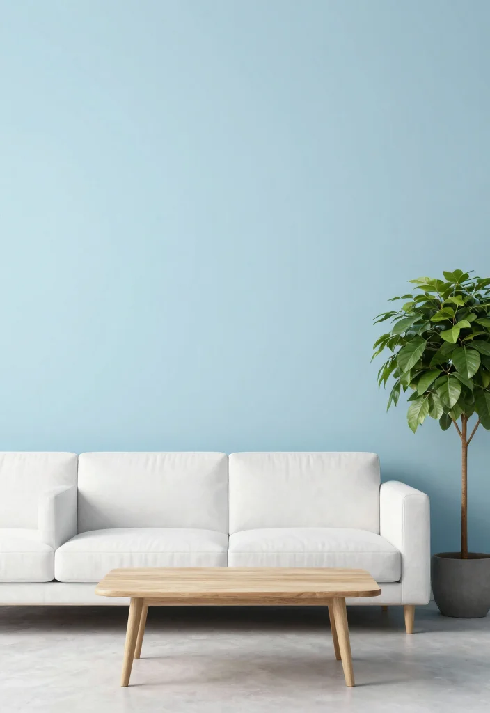 15 Light Blue Accent Wall Living Room Ideas: Soft, Airy Touch - 6. Minimalist Beach Vibes 1