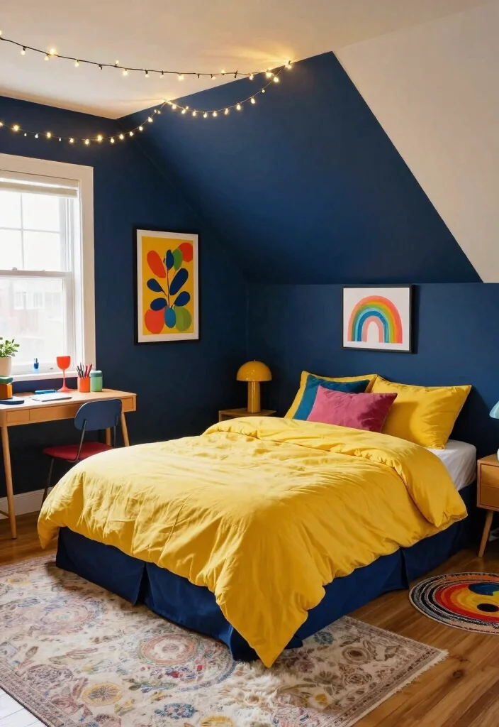 15 Low Ceiling Attic Bedroom Ideas: Cozy Smart Design - 1. Embrace Colorful Accents 1