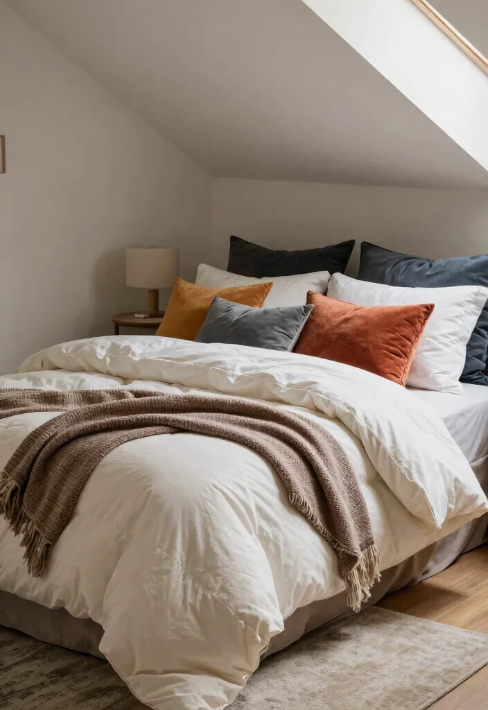 15 Low Ceiling Attic Bedroom Ideas: Cozy Smart Design - 14. Layer Your Bedding 1