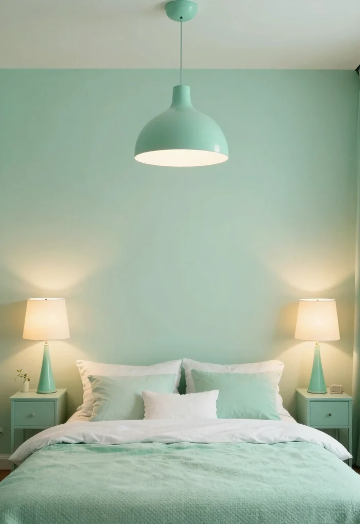 15 Mint Green Bedroom Ideas Fresh Soft Style - 9. Stylish Mint Green Lighting 1