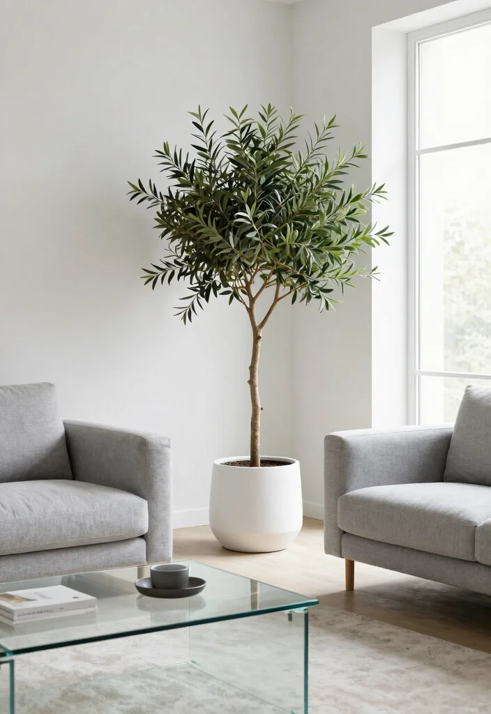 15 Olive Tree Living Room Decor Ideas: Calm Mediterranean Touch 2 15 Olive Tree Living Room Decor Ideas: Calm Mediterranean Touch - 2. Go for Minimalist Elegance 1