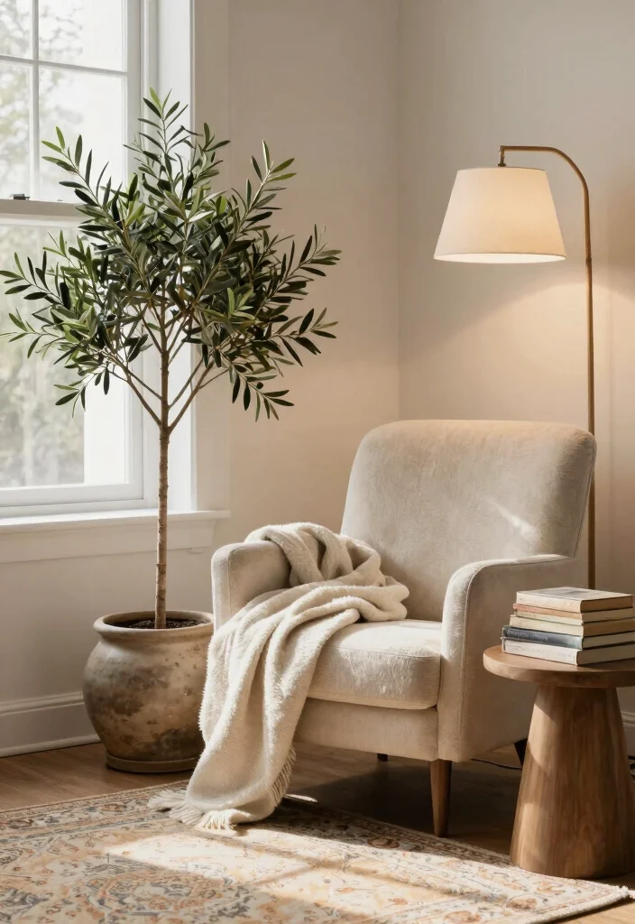 15 Olive Tree Living Room Decor Ideas: Calm Mediterranean Touch 3 15 Olive Tree Living Room Decor Ideas: Calm Mediterranean Touch - 3. Create a Cozy Corner 1