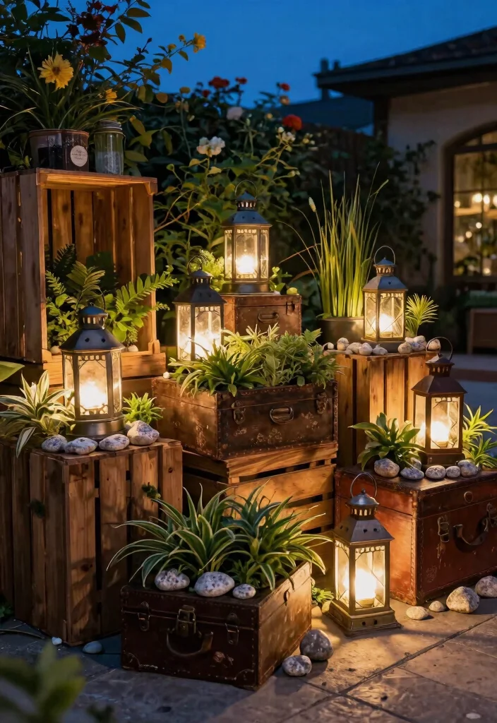 15 Outdoor Lantern Decor Ideas for a Warm and Inviting Patio - 12. Lanterns in Creative Containers 1