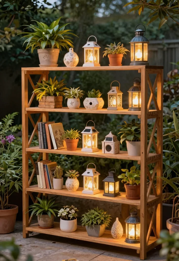 15 Outdoor Lantern Decor Ideas for a Warm and Inviting Patio - 8. Lanterns on Outdoor Shelves 1
