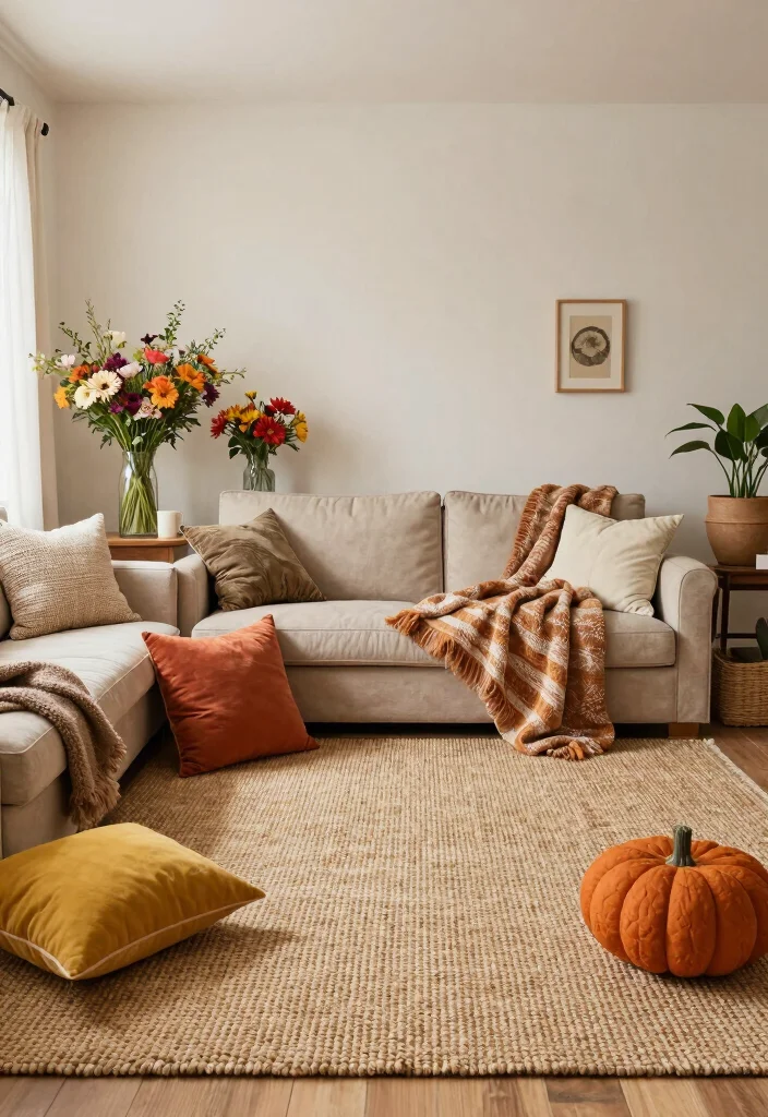 15 Sisal Rug Living Room Ideas: Natural Textured Warmth - 14. Seasonal Decor Swaps 1