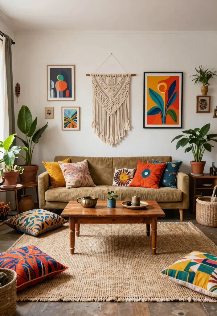 15 Sisal Rug Living Room Ideas: Natural Textured Warmth - 4. Bohemian Chic 1