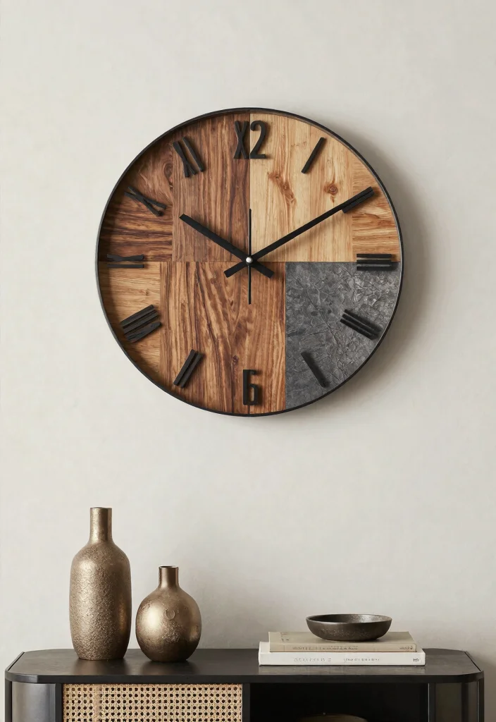 15 Wall Clock Decor Living Room Ideas Functional Style - 12. Clocks with Mixed Materials 1