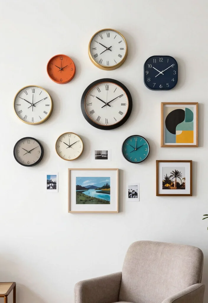 15 Wall Clock Decor Living Room Ideas Functional Style - 2. Gallery Wall with Clocks 1