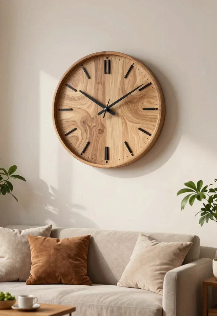 15 Wall Clock Decor Living Room Ideas Functional Style - 7. Clock with a Natural Wood Finish 1