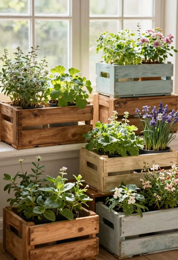 15 Window Planter Box Ideas to Add Color and Charm to Any Home 10 15 Window Planter Box Ideas to Add Color and Charm to Any Home - 10. Repurposed Wooden Crates 1