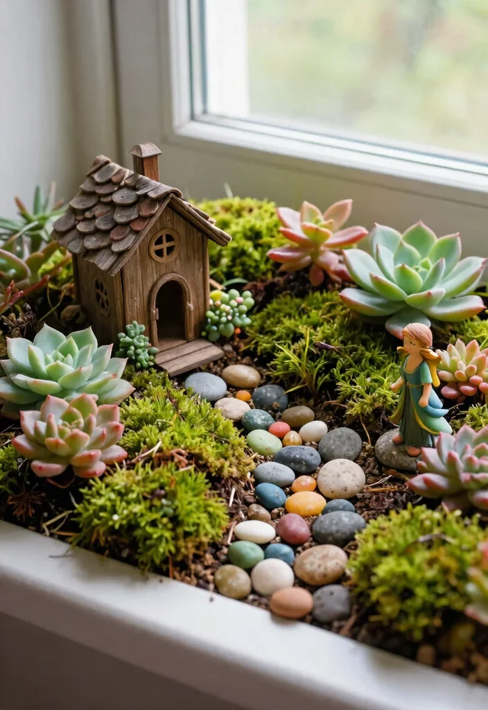 15 Window Planter Box Ideas to Add Color and Charm to Any Home 4 15 Window Planter Box Ideas to Add Color and Charm to Any Home - 4. Miniature Fairy Garden 1