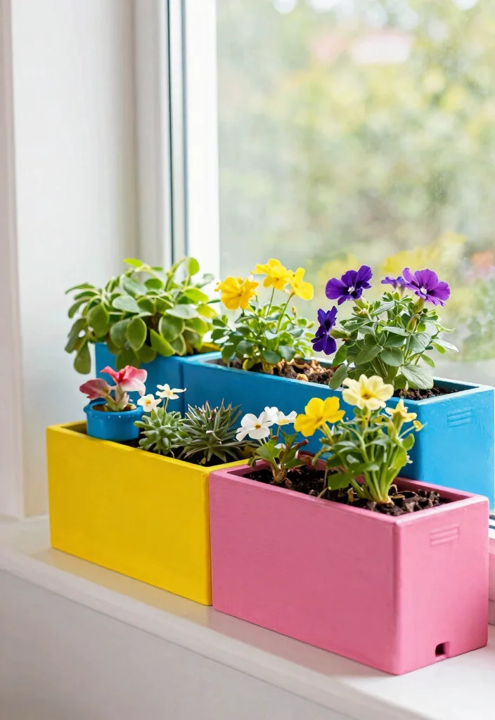 15 Window Planter Box Ideas to Add Color and Charm to Any Home 9 15 Window Planter Box Ideas to Add Color and Charm to Any Home - 9. Color-Blocked Planter Boxes 1
