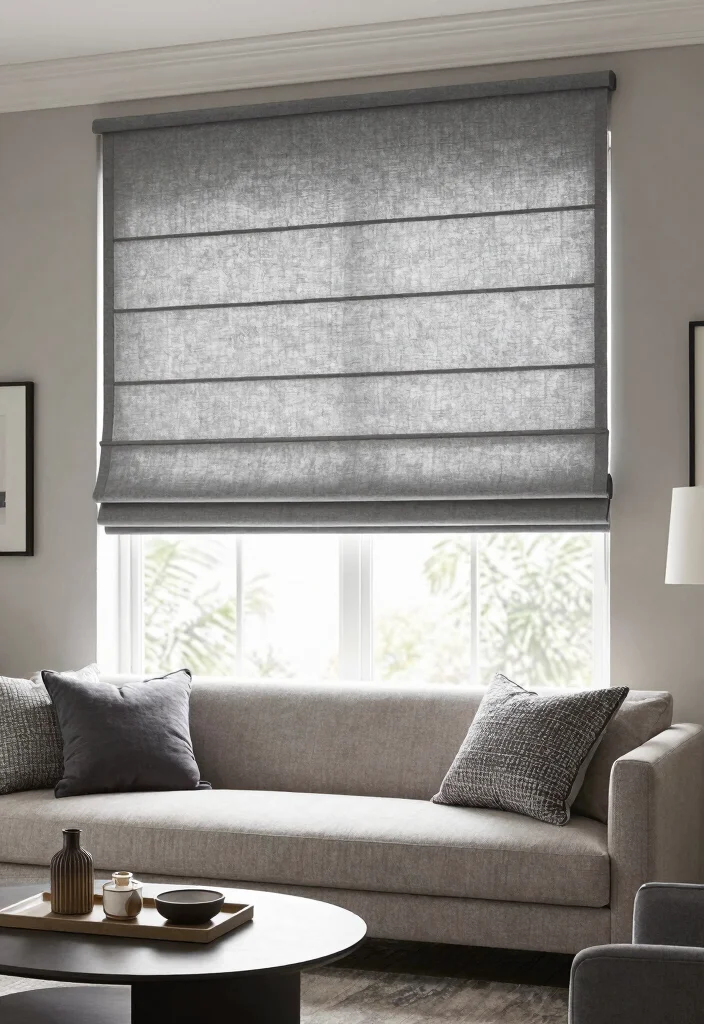 16 Beautiful Curtains Living Room Ideas: Stylish Soft Layers - 10. Chic Roman Shades 1