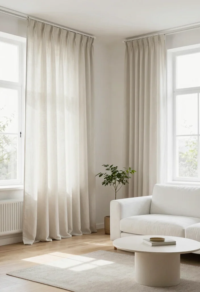 16 Beautiful Curtains Living Room Ideas: Stylish Soft Layers - 9. Minimalist Scandinavian Style 1