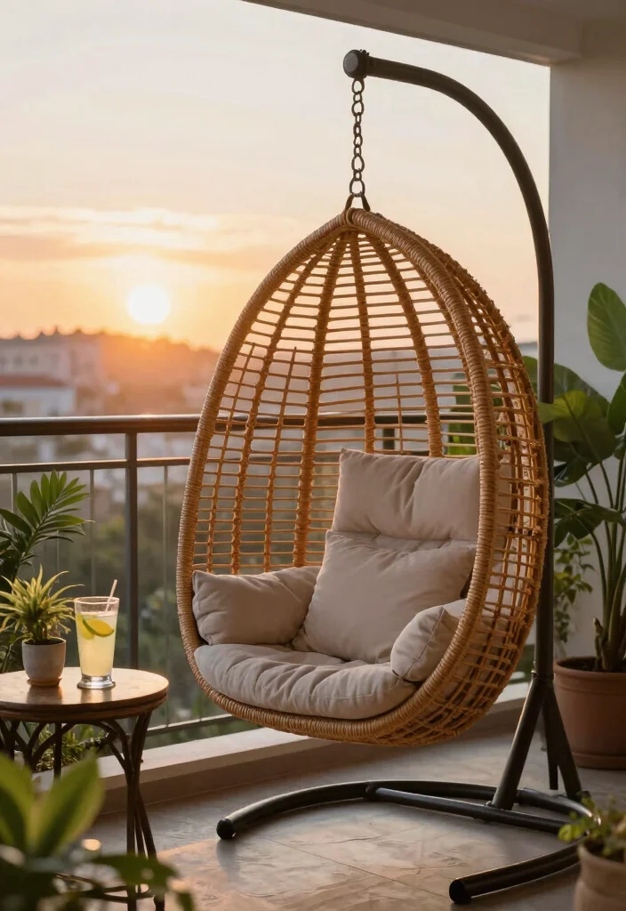 16 Bedroom Balcony Second Story Ideas: Bright Private Escape - 3. Hanging Chair for a Fun Vibe 1