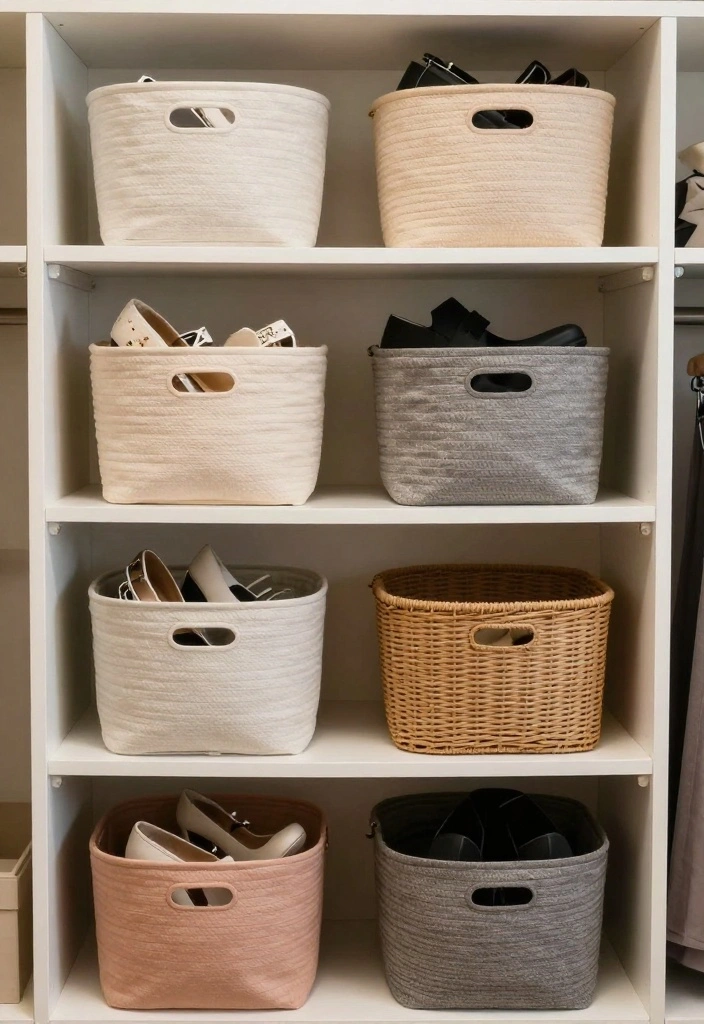 16 Bedroom Into Closet Ideas: Clever Space Transformations - 15. Use Stylish Baskets to Organize 1