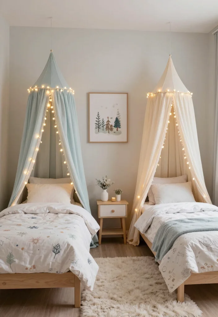 16 Bedroom With Two Beds Ideas: Shared Practical Comfort - 2. Twin Beds with Matching Canopies 1