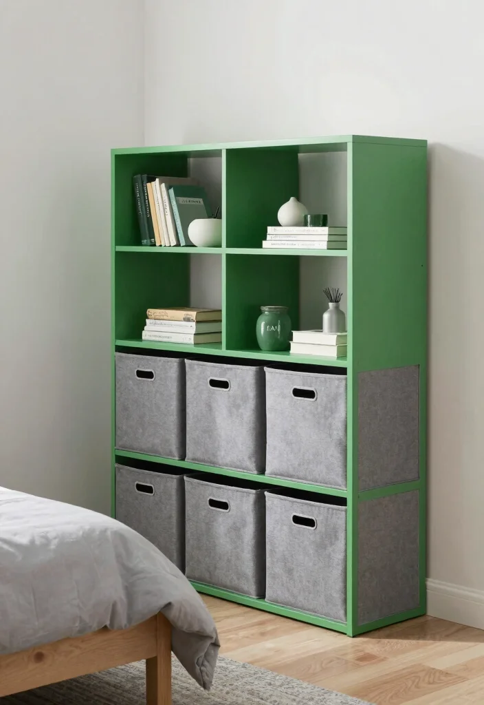 16 Green and Gray Bedroom Ideas: Calm Modern Harmony - 15. Organized Storage Solutions 1