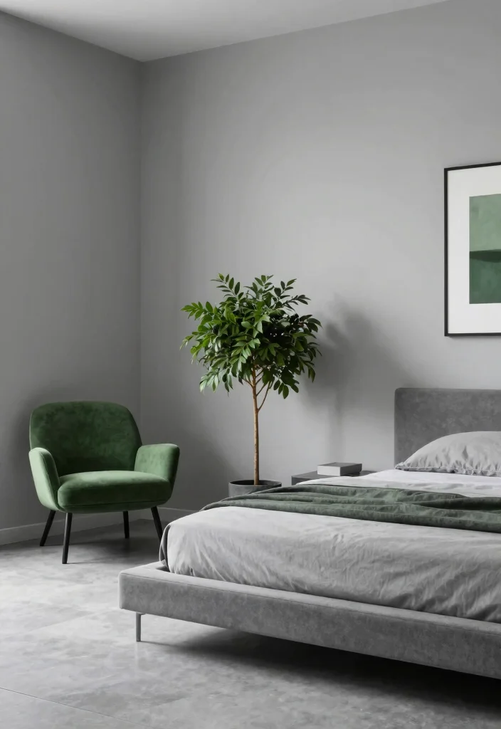 16 Green and Gray Bedroom Ideas: Calm Modern Harmony - 3. Modern Minimalist Design 1