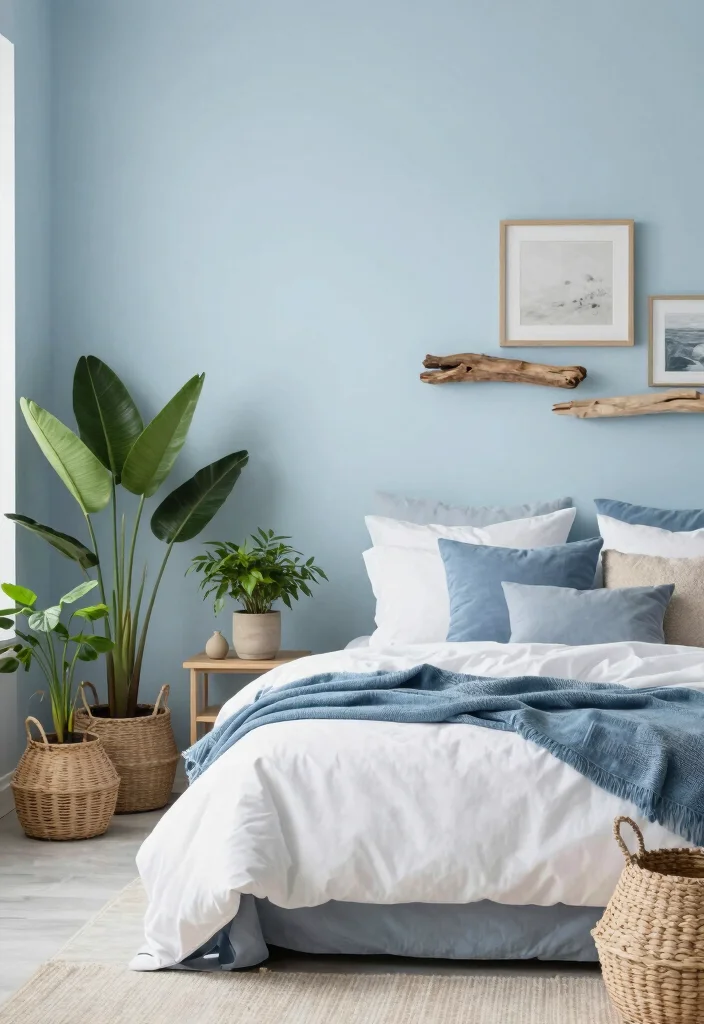16 Light Blue Bedroom Walls Ideas for an Airy, Relaxed Look - 6. Infusing Nature with Light Blue 1