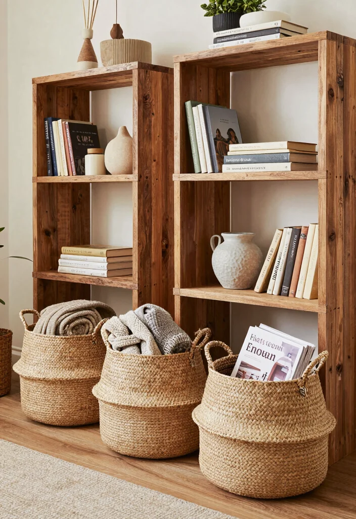 16 Living Room Decor Green Ideas for a Fresh Natural Feel - 15. Sustainable Storage Solutions 1